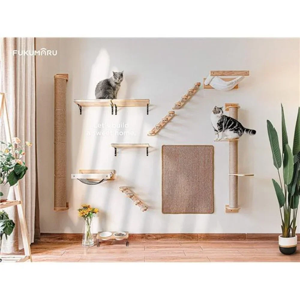 Cat Climbing Shelf Wall Mounted, Four Step Cat Stairway with Jute Scratching